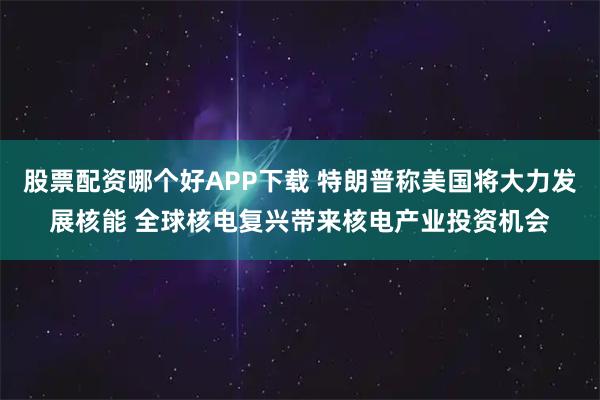 股票配资哪个好APP下载 特朗普称美国将大力发展核能 全球核电复兴带来核电产业投资机会